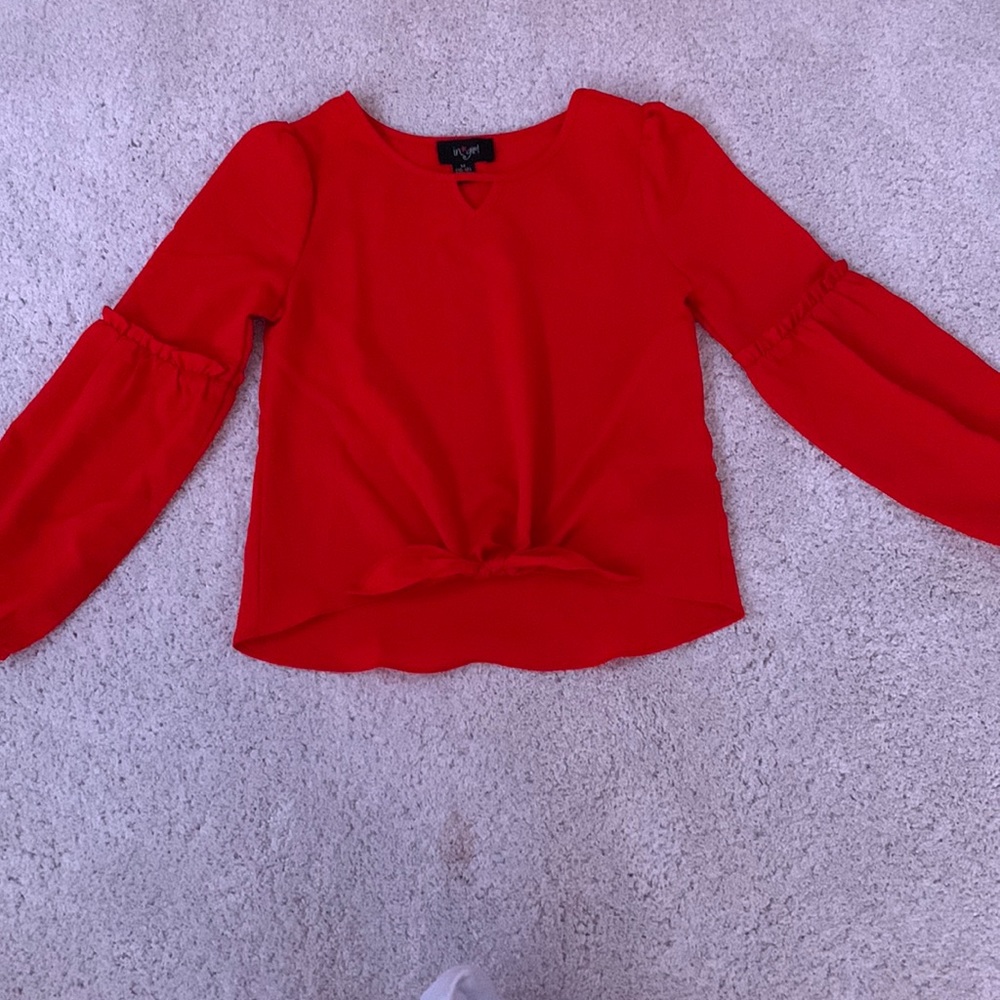 I.N Girl Girls Medium 10-12 Blouson-Sleeve Tie-Front Top